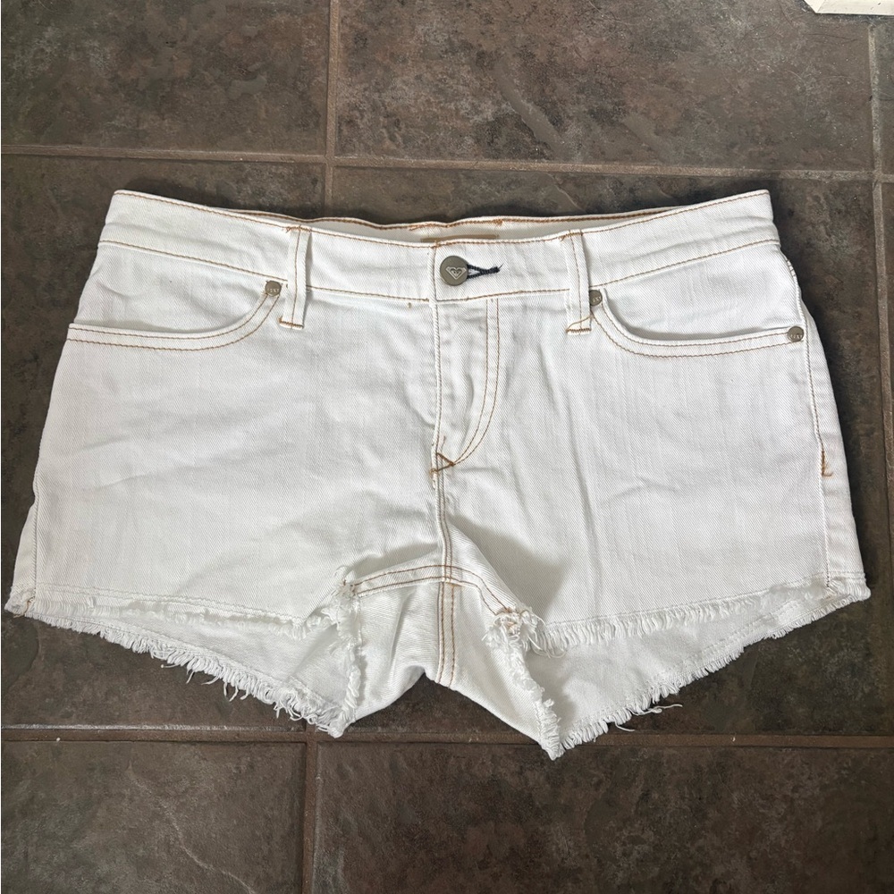 Roxy Low Rise Frayed Hem White Jean Shorts size 27 - Picture 9 of 12